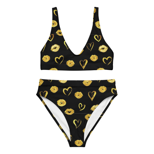 "Gold Hearts & Kisses" Women's high-waisted bikini set