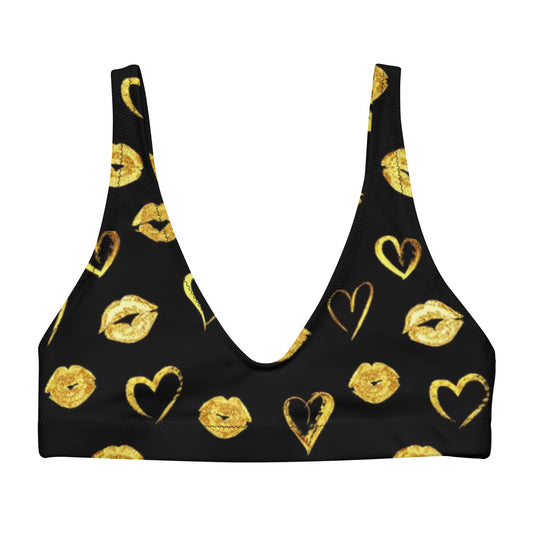 "Gold Hearts & Kisses" Women's padded bikini top